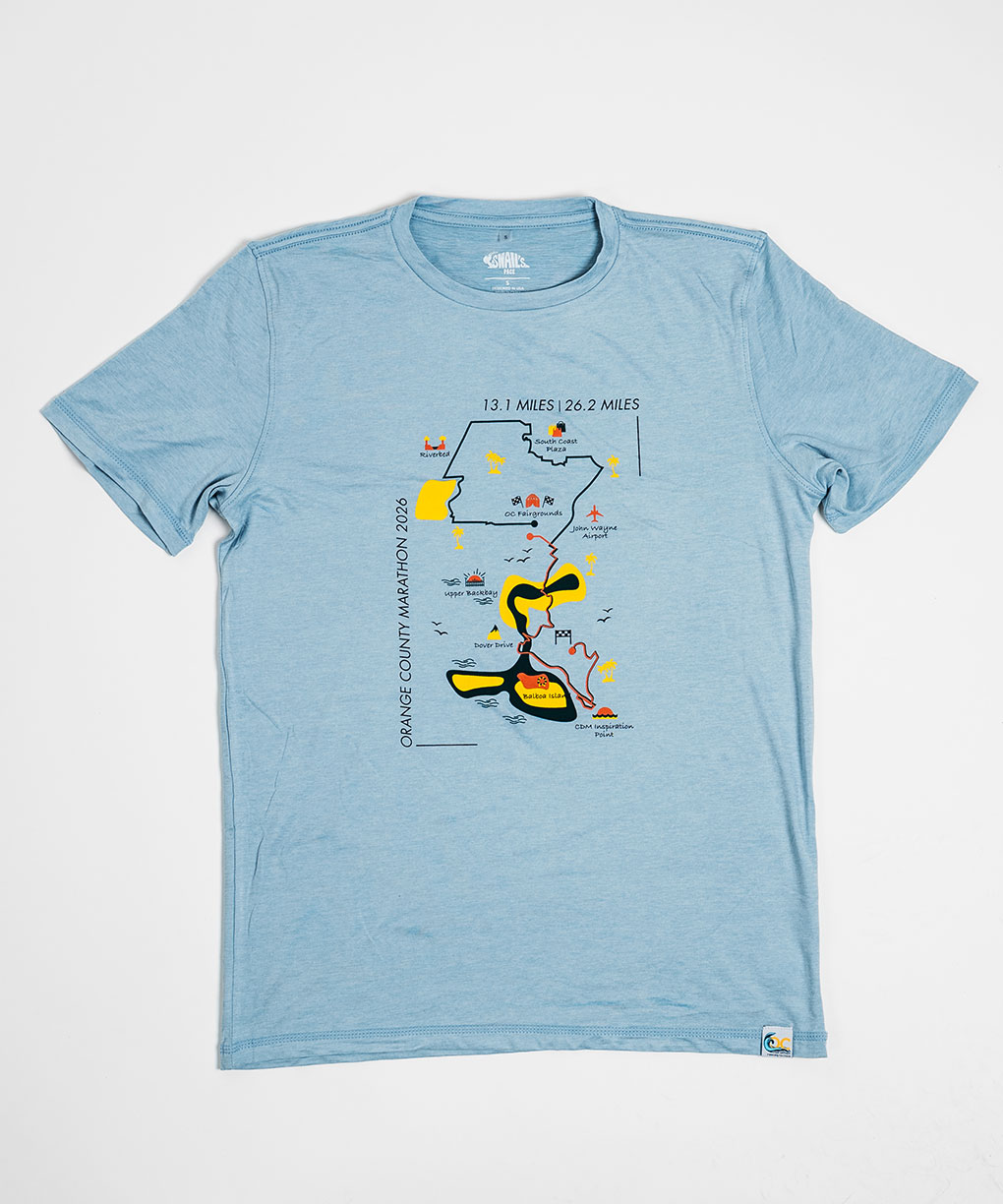 Orange County Marathon 2026 OCM MAP TEE BLUE FINCH
