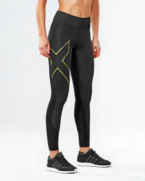 2XU WOMEN S MCS MID RISE COMPRESSION TIGHT BLK GLD