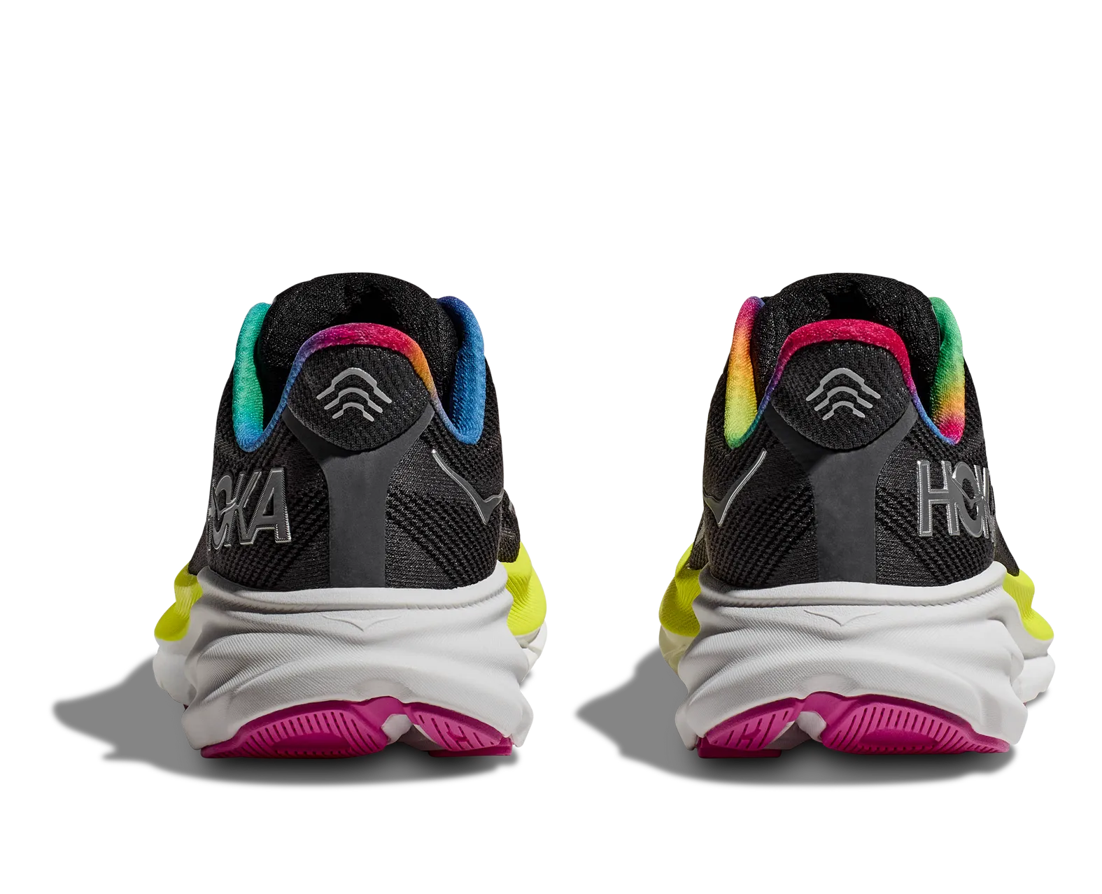 Hoka Clifton 9 Black Running Shoes with Yellow Midsole and Rainbow Lining Hoka One One HOKA Clifton 9 Black Rainbow for sale | eBay main image 4